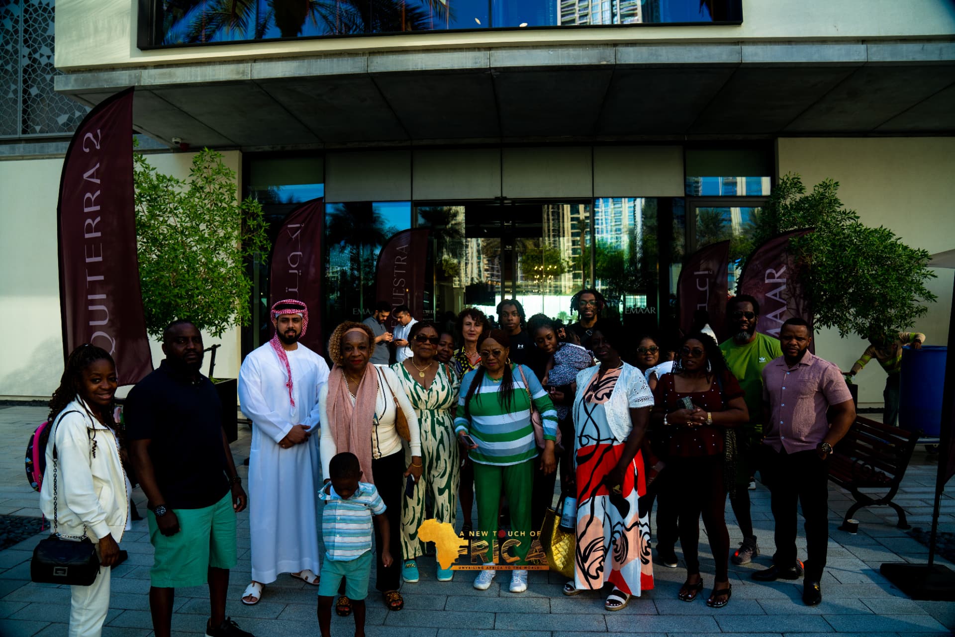 The ANTOA delegation with their Emirati host outside the Emaar Dubai Creek Harbour pavilion